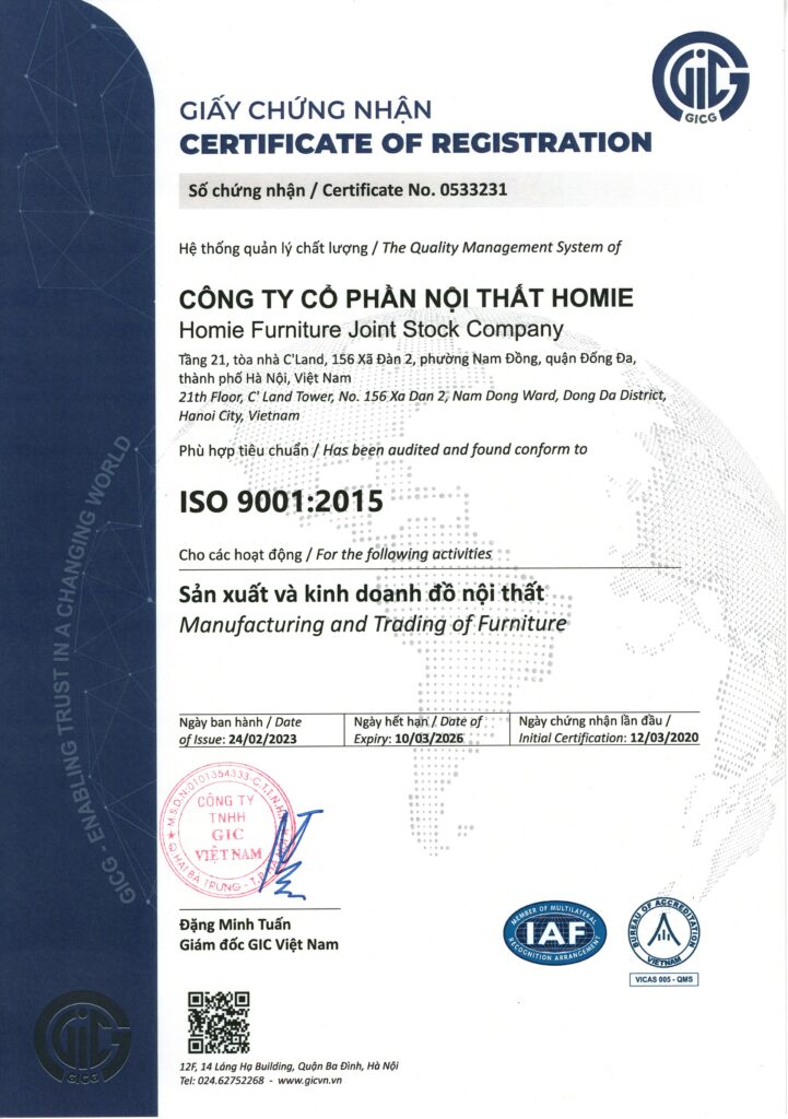 Chuẩn hoá chất lượng – Nội thất Homie nhận chứng chỉ ISO 9001:2015